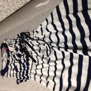 NWT ELLE L WOMEN'S DRESS NAVY/WHITE STRIPED W/BELT